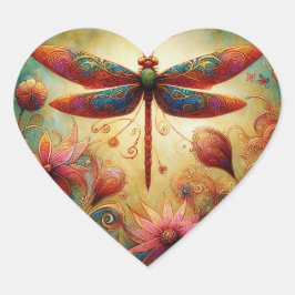 Adesivo Coração Dragonfly Floral Abstrato-Art Teal Rosa