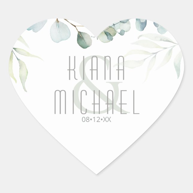 Adesivo Coração Dreamy Greenery Wedding Green/Blue ID817 Classic R (Frente)