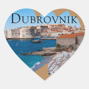 Adesivo Coração Dubrovnik Vista de Praia e Cidade Antiga