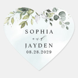 Adesivo Coração Dusty Blue Eucalyptus Greenery Casamento Suculento