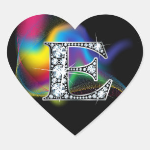 Adesivo Coração "E" Diamond Bling no Rainbow Swirl Heart Sticker