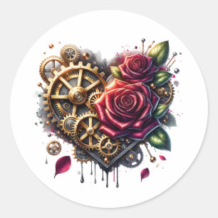 Adesivo Coração e Rosas Steampunk
