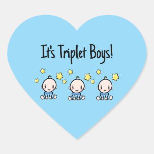 Adesivo Coração É Triplet Boys, Blue, Custom Triplet Babies