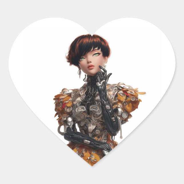Adesivo Coração Edgy Heart Sticker with Cyberpunk Diva (Frente)