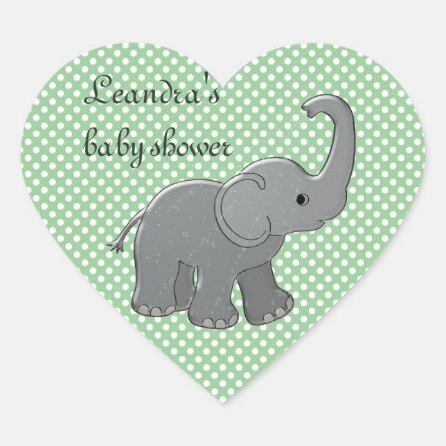 Adesivo Coração elefante chá de fraldas verde (Frente)