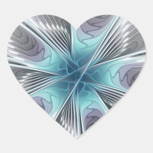Adesivo Coração Elegância Moderno Azul Cinza Branco Arte Fractal F
