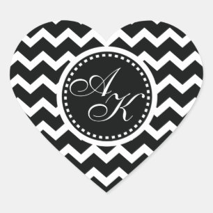 Adesivo Coração Elegância retro do ziguezague preto e branco de