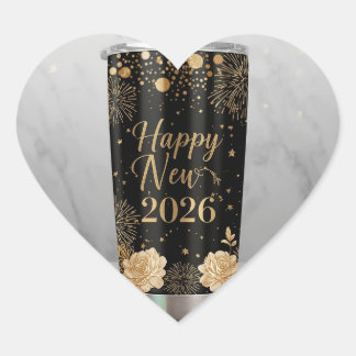 Adesivo Coração Elegant New Year 2026 Sticker | Gold & Black Label