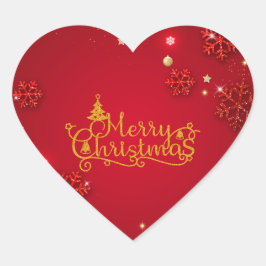 Adesivo Coração Elegant Red & Gold Merry Christmas Heart Stickers