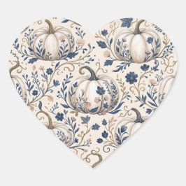 Adesivo Coração Elegante Abóbora Marfim Chinoiserie Floral Vintage