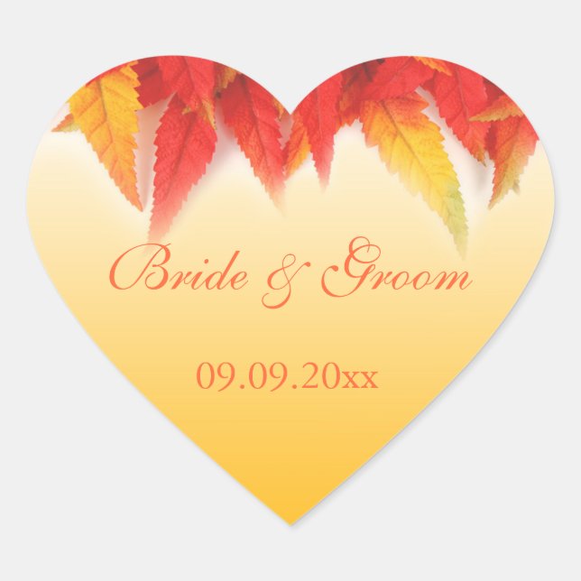 Adesivo Coração Elegante, casamento outono bonito (Frente)