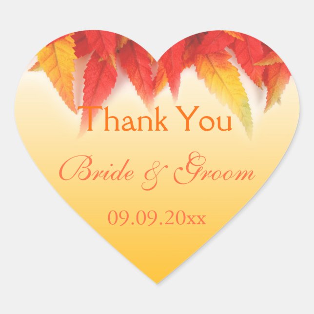 Adesivo Coração Elegante, casamento outono bonito a obrigado (Frente)