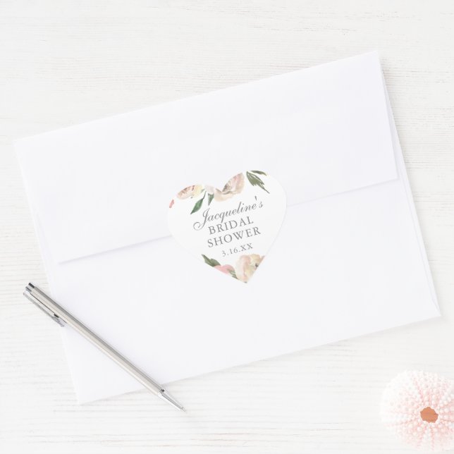 Adesivo Coração Elegante Chuveiro de Noiva Floral Rosa Personaliza (Envelope)