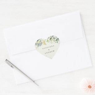 Adesivo Coração Elegante Coroa de Casamento de Snowberry+Eucalipto
