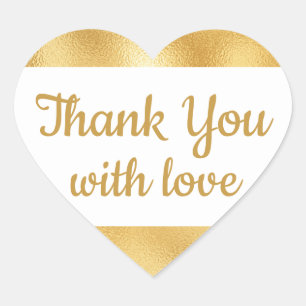 Adesivo Coração Elegante Dourado e Branco Obrigado Glam Weding