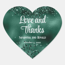 Adesivo Coração Elegante Faux Dark Green Glitter e Foil Weds