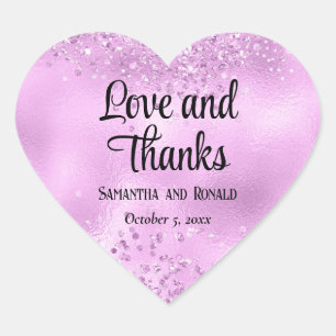 Adesivo Coração Elegante Faux Lilac Glitter e Foil Wedes