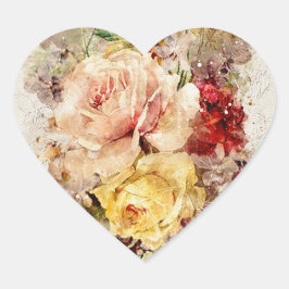 Adesivo Coração Elegante Floral Watercolor Abstrato Romântico