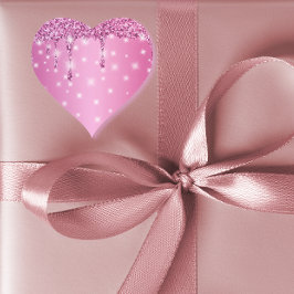 Adesivo Coração Elegante Gotejamento de Brilho Rosa Vibrante