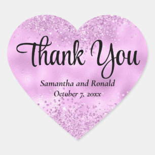 Adesivo Coração Elegante Lilac Glitter & Foil Casamento Obrigado