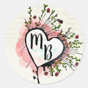 Adesivo Coração elegante Monogrammed com flores