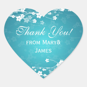 Adesivo Coração Elegante Obrigado Cherry Blossom Blue