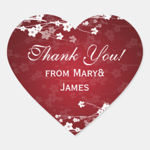 Adesivo Coração Elegante Obrigado Cherry Blossom Red