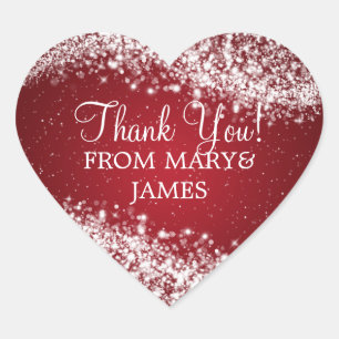 Adesivo Coração Elegante Obrigado Espelhando Vermelho de Onda
