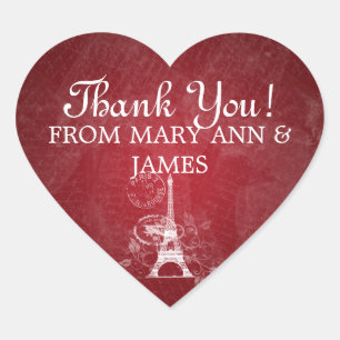 Adesivo Coração Elegante Obrigado romântico Paris Vermelho