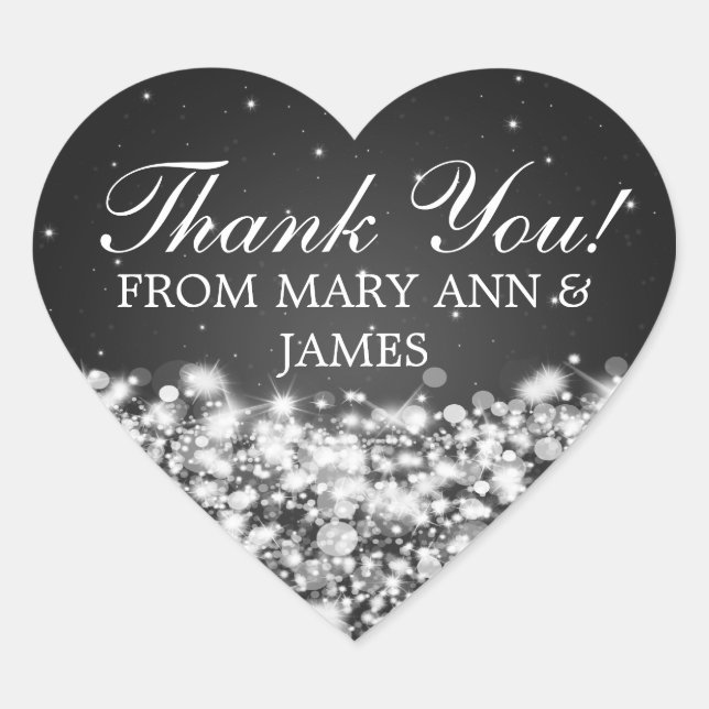 Adesivo Coração Elegante Obrigado Star Sparkle Black (Frente)