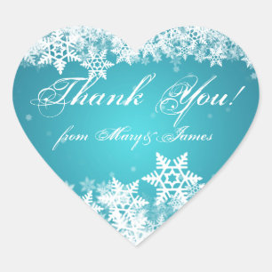 Adesivo Coração Elegante Obrigado Winter Snowflakes Blue