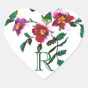 Adesivo Coração Elegantes flores silvestres modernas em aquarela r