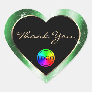 Adesivo Coração Emerald Green Glitter Frame Obrigado com o logotip