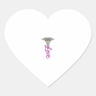Adesivo Coração Enfermeira Amor Caduceu Floral Médico Desenho Vert