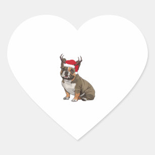 Adesivo Coração Engraçado Buldogue francês Natal Santa Hat Reindee