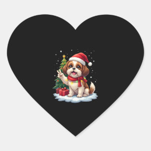Adesivo Coração Engraçado Mão de Paz Shih Tzu Luzes de Natal Mulhe