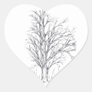 Adesivo Coração Esboço de tinta preta da arte do desenho da árvore