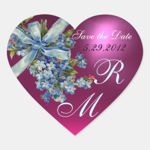 ADESIVO CORAÇÃO ESQUEÇA-ME DE NOTAS MONOGRAMA, FESTA DE CASAMENTO