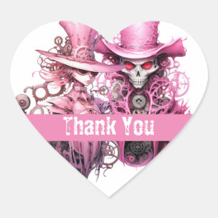 Adesivo Coração Esqueletos de casamento rosa Steampunk