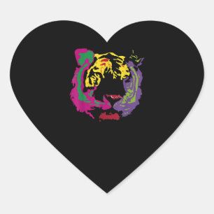 Adesivo Coração Estilo de Cores Rasta Bonito de Rosto Tigre