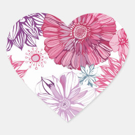 Adesivo Coração Estilo Retro Rosa Floral e Púrpura