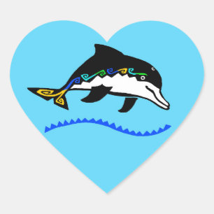 Adesivo Coração Eu adoro DOLFINHOS - Vida selvagem - Azul oceânico