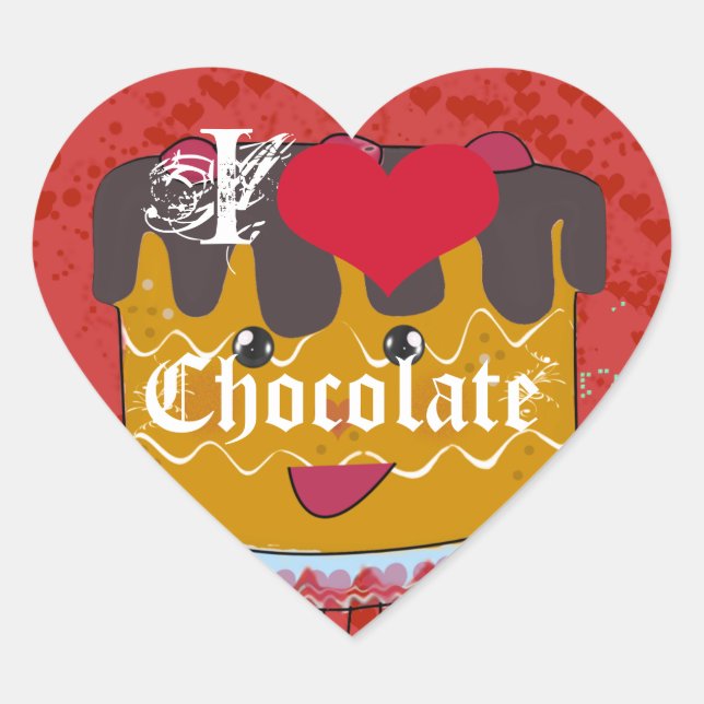 Adesivo Coração Eu Amo Chocolate Coração (Frente)