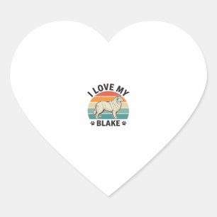 Adesivo Coração Eu Amo Meu Cachorro Blake Design de Gravura Retro_