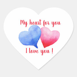 Adesivo Coração Eu amo você aquarela coração vermelho e azul    