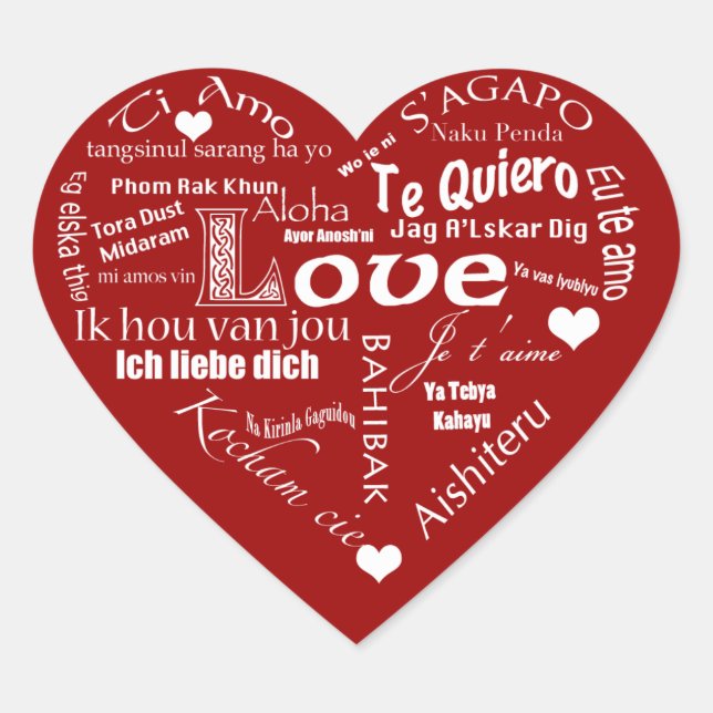 Adesivo Coração Eu Amo Você-Muitas Línguas+Corações (Frente)