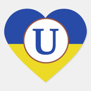 Adesivo Coração Eu apoio o monograma azul de bandeira amarela da U