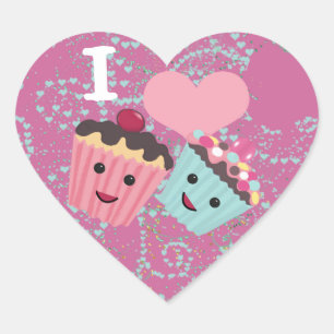 Adesivo Coração Eu Cupcake Coração - Eu Amo Cupcakes