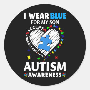 Adesivo Coração Eu Visto Azul Para O Meu Filho Autismo Mon