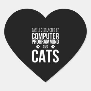 Adesivo Coração Fácil Distração Por Programas De Computador E Gato